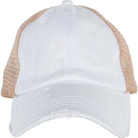 Women\'s White Beige Mesh Washed Adjustable Fit Classic Comfortable Baseball Cap main image 2